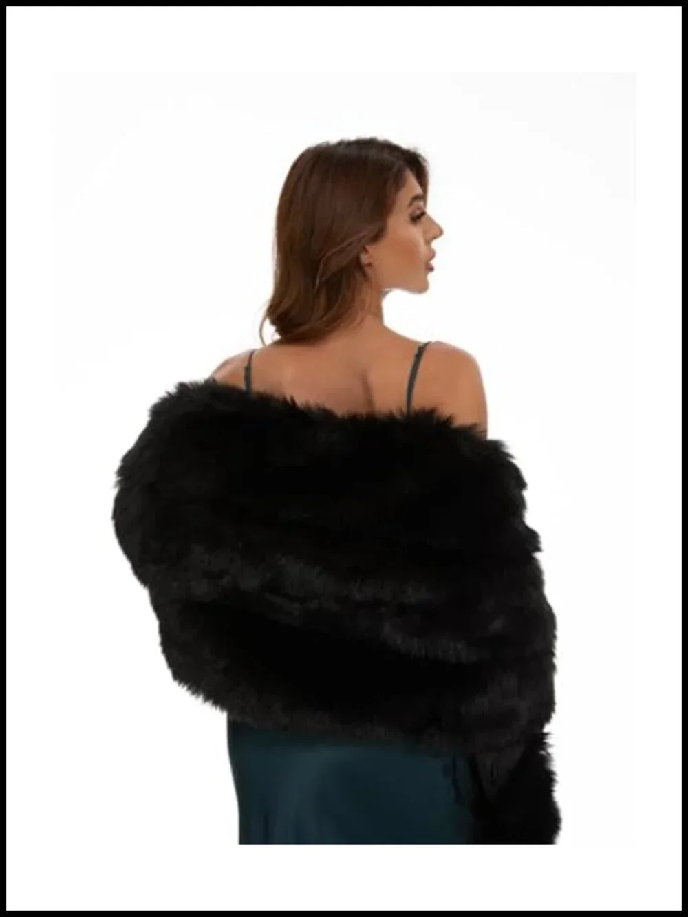 Faux Fur Shawl with Hidden Pockets for Wedding Bride Evening Party Warm Cape
